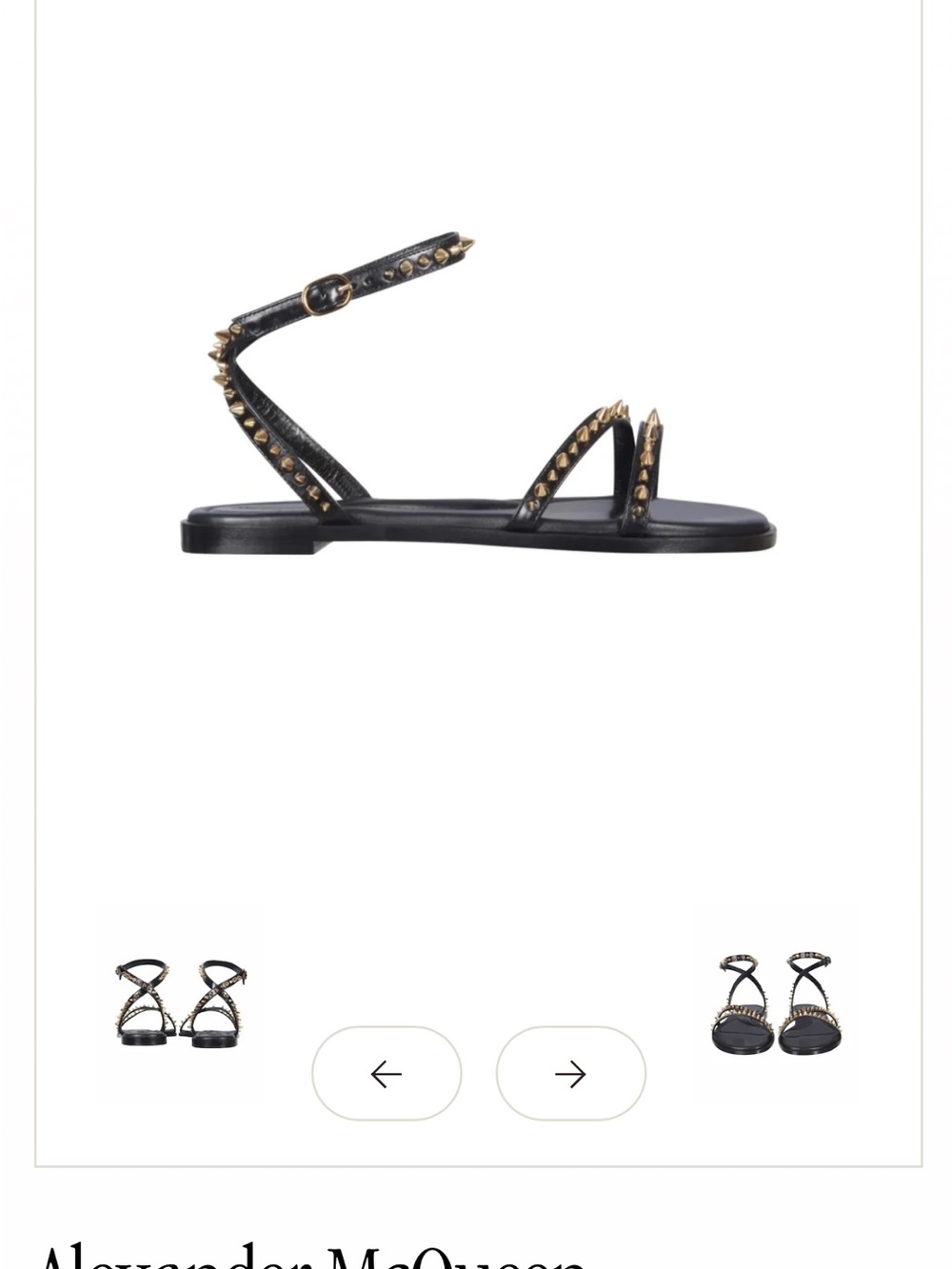 Alexander McQueen Black Leather Flat Sandals with Gold Studs